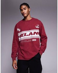 ASOS - Ruimvallend T-Shirt Van Zware Stof Met Lange Mouwen En Grafische Milano-Sportprint - Lyst