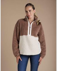 French Connection - Borg Colourblock High Neck 1/2 Zip Fleece Pullover - Lyst