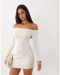 Oh Polly - Slinky Off Shoulder Drape Detail Mini Dress - Lyst