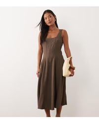 Vila - Square Neck Linen-Touch Midi Dress - Lyst