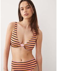 ASOS - Fuller Bust Sunnita Stripe High Apex Plunge Bikini Top With Resin Bead - Lyst