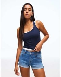 Bershka - Denim Roll-up Shorts - Lyst