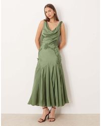 ASOS - Satin Cowl Neck Godet Maxi Dress With 3d Organza Florals - Lyst