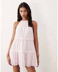 ASOS - Halter Neck Tiered Mini Sundress With Chunky Binding - Lyst