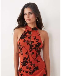 ASOS - High Neck Mandarin Flocked Floral Top - Lyst