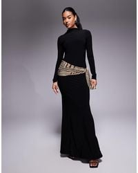 ASOS - Highneck With Open Back And Printed Scarf Detail Maxi Dress - Lyst