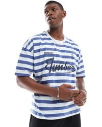 ASOS - T-shirt coupe carrée oversize à épaules tombantes et rayures avec imprimé au dos - et blanc - Lyst