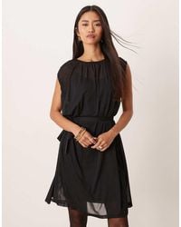 Vila - Tie Waist Chiffon Mini Dress - Lyst