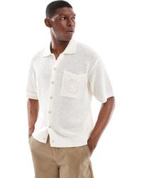 Pull&Bear - Chemise en maille fine à poche brodée - écru - Lyst
