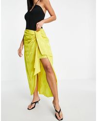 River Island Floral Satin Jacquard Knot Front Maxi Skirt - Yellow