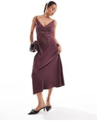 ASOS - Vestido Lencero Midi De Tirantes Con Ribete De Encaje De -Morado - Lyst