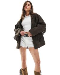 ASOS - Chaqueta Marrón Con Flecos De Ante Premium De -Sin Color - Lyst