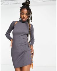Collusion - Knitted Bodycon Dress With Lace Up Details - Lyst
