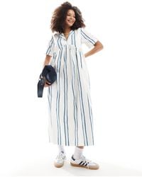 ASOS - Midi Shirt Dress With Revere Collar And Corset Hem - Lyst