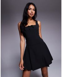 Brave Soul - Square Neck Pleated Mini Dress With Bow Detail - Lyst