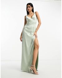 Pretty Lavish - Bridesmaid Esmee Wrap Satin Maxi Dress - Lyst