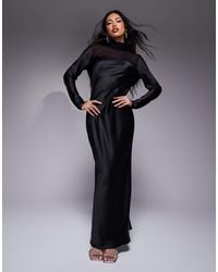 DASKA - High Neck Satin Dress With Sheer Details - Lyst