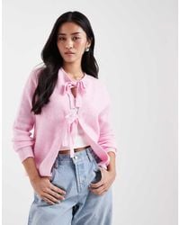 Pieces - Reversable Tie Front Cardigan - Lyst