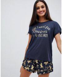 Chelsea Peers All I Want For Holidays Is Unicorn Short Pyjama Set - Blue