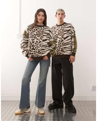Collusion - Unisex Knitted Spliced Animal Print Jumper Sweater - Lyst