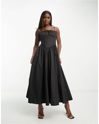 Glamorous - Tie Front Detail Midi Cami Smock Dress - Lyst