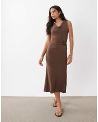 Mango - Cowl Neck Belted Waist Sleeveless Midi Dress - Lyst