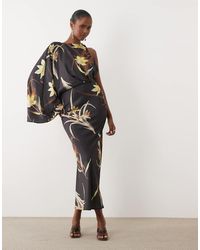ASOS - Asymmetric One Draped Sleeve Gathered Waist Maxi Dress - Lyst