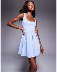 Vesper - Bengaline Square Neck Box Pleat Mini Dress - Lyst