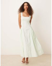 ASOS - Vestito Lungo Stile Rustico Color Menta A Quadretti Con Vita Scesa E Scollo Squadrato - Lyst