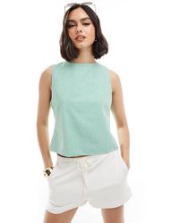 ASOS - Gestreepte Top Met Strik Achter En Rechte Hals - Lyst