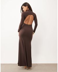 ASOS - High Neck Slinky Maxi Dress With Lace Trim Open Back Detail - Lyst