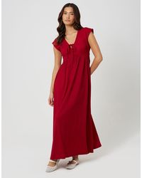 Brave Soul - Textured Jersey V-Neck Midi Dress With Tie Detail - Lyst