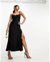 ASOS - Satin Scoop Neck Midi Dress With Mesh Panelled Back And Thigh Split - Lyst
