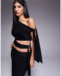Fashionkilla - Double Sculpted Slinky Metal Trim Tie Side Detail Top Co-ord - Lyst