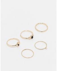 ASOS - Asos Design Curve Pack Of 5 Rings With Black Stone And Faux Pearl Design - Lyst