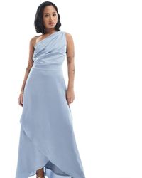 TFNC London - Bridesmaid One Shoulder Satin Maxi Dress With Wrap Skirt - Lyst