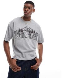 ASOS - Camiseta Gris Jaspeado De Corte Cuadrado Extragrande Con Estampado Gráfico De Paisaje En El Pecho De - Lyst