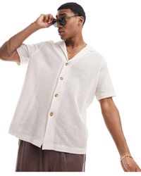 ASOS - Short Sleeve Relaxed Deep Revere Cotton Basket Texture Shirt - Lyst