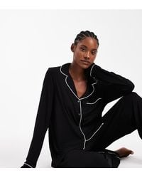 ASOS - Asos Design Tall Super Soft Long Sleeve Shirt & Trouser Pyjama Set With Contrast Piping - Lyst