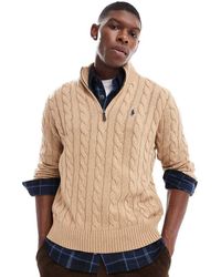 Polo Ralph Lauren - Jersey Jaspeado Con Media Cremallera Y Logo De Icono De Punto De Ochos De Algodón Hilado Driver De -Beis Neutro - Lyst