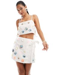 ASOS - Minirok Met Linnenlook En 3D-Versiering - Lyst