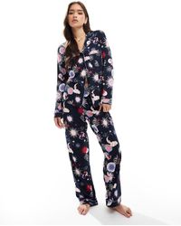 Chelsea Peers - Polyester Pyjamaset Met Lange Mouwen En Reverskraag En Broek - Lyst