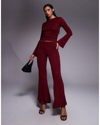 ASOS - Pantalon évasé d'ensemble taille haute en tissu texturé - bordeaux - Lyst