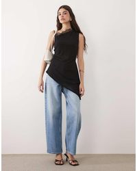 ASOS - Mesh Asymmetric Longline Cami With Lace Trim - Lyst