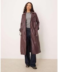 Barneys Originals - Real Leather Burgundy Trench Coat - Lyst