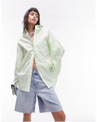 TOPSHOP - Camicia oversize color lime a righe - Lyst