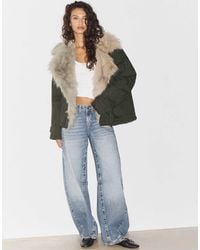 Stradivarius - Padded Oversize Suede-effect Jacket With Faux Fur Collar - Lyst