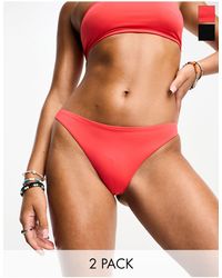 Weekday - Ava - confezione da 2 slip bikini neri e rossi - Lyst