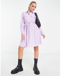 Pieces - Long Sleeve Shirt Dress With Tie Waist - Lyst