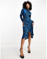 Object - Printed Midi Dress With Wrap Detail - Lyst